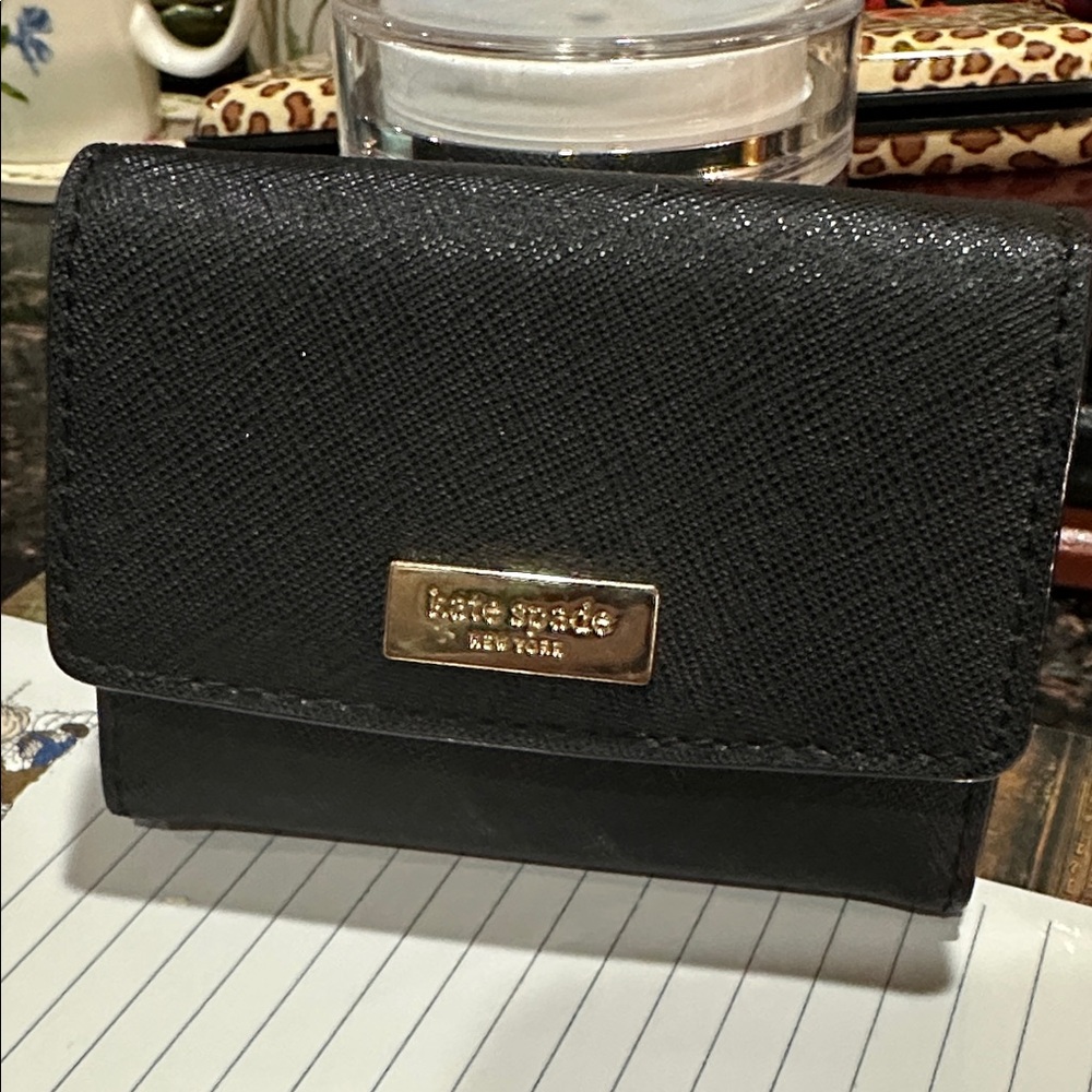 Kate Spade Black Textured business card Wallet with Gold Accent